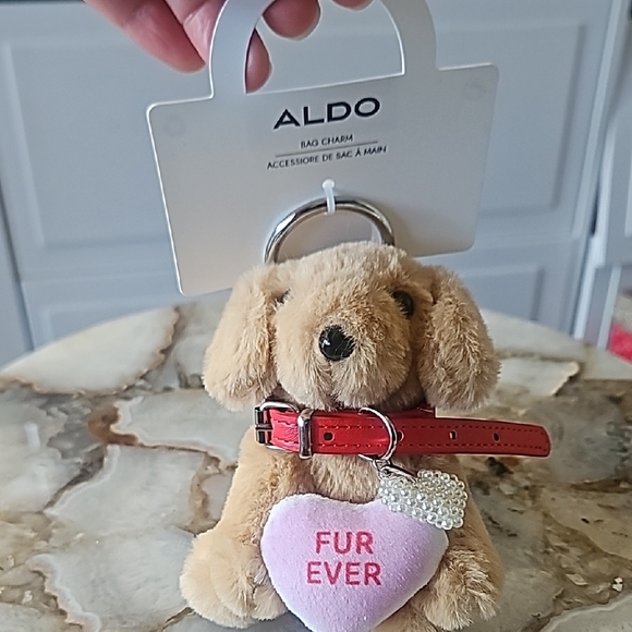 Aldo Bag Charm Plush Dog with Red Collar - Picture 4 of 6